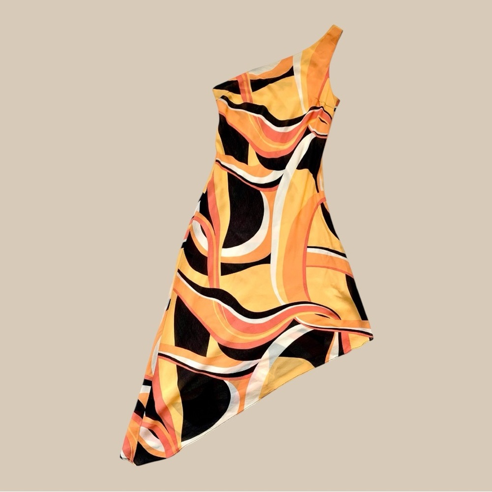 Holt Renfrew Chic Asymmetrical Dress, One Strap with Psychedelic Pattern